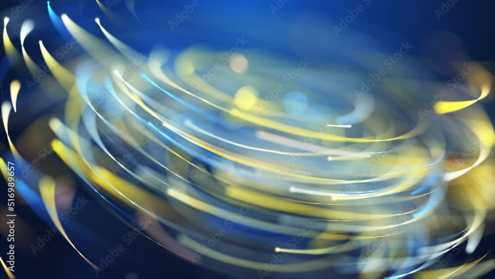 Poster 3d abstract blue and yellow particles vortex design. digital light glow particle tornado background.