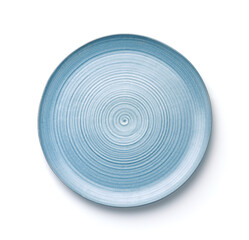 Top view of empty blue handmade flat ceramic dish