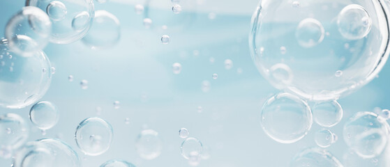 bubble oil or serum isolated on blue background. concept skin care cosmetics solution. 3d rendering.