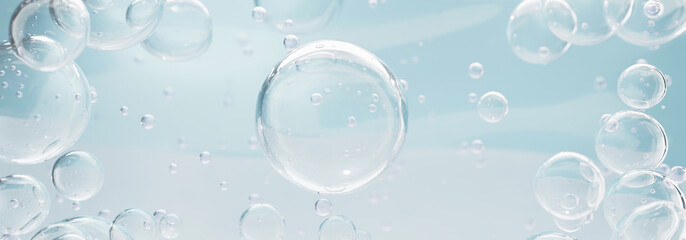 bubble oil or serum isolated on blue background. concept skin care cosmetics solution. 3d rendering.