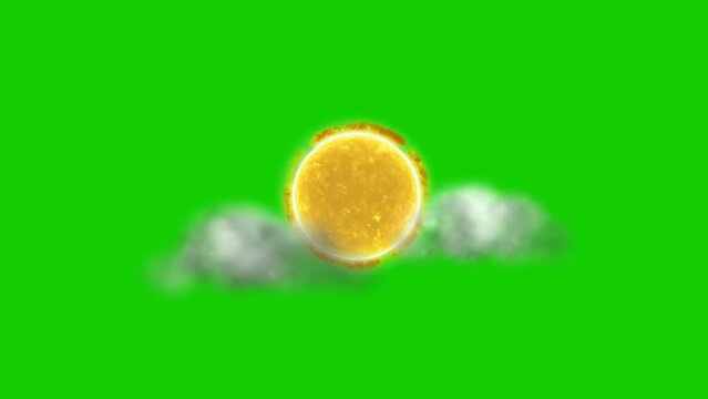 Sun Little Cloudy animated icon video on a green background. Weather icon animated with alpha channel, Key color