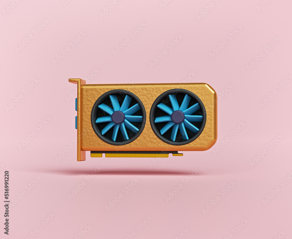 Poster Simple cartoon style dual fan graphics card GPU. computer component icon. 3d rendering