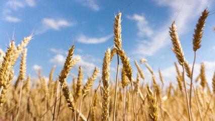 golden wheat field against blue sky just before the harvest