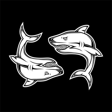 Design Vector image of a black shark. in shadow, logo or symbol