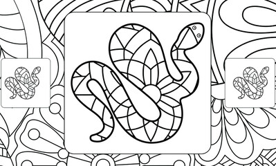 Snake doodle coloring book page. Antistress for adult. Zentangle style. Chinese symbol of the year the snake in the eastern horoscope.