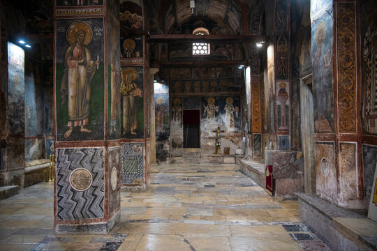 Inside interior of Medieval Monastery and Church Pecka Patrijarsija, main Serbian orthodox monastery and patriarchate. UNESCO world heritage site in Pec, Kosovo, Serbia 05.03.2022