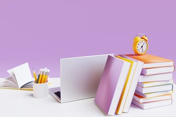 Fototapeta premium School desk with school accessories and laptop. 3d render