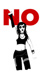 The women protests, throwing her hand up and shouting 