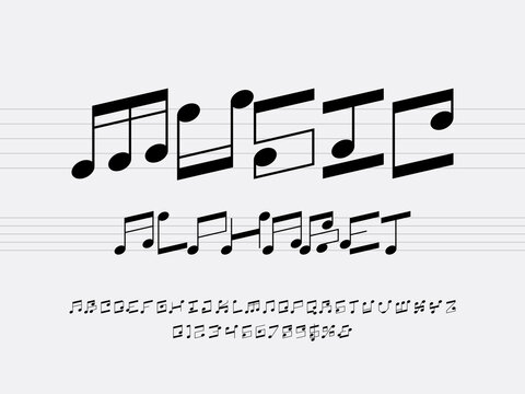 vector of music note font and alphabet design with uppercase, numbers and symbols