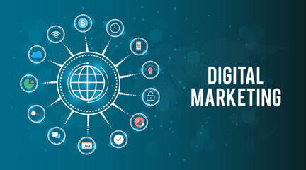 Obraz premium Digital Marketing - Charts with Keywords and Icons - Flat Design