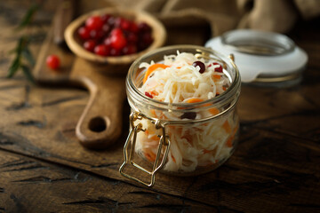 Traditional homemade sauerkraut with cranberry