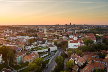 Fototapeta na wymiar Aerial view of Vilnius Old Town, one of the largest surviving medieval old towns in Northern Europe.