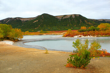 Autumn caldera of Uzon volcano. Kamchatka, Russia