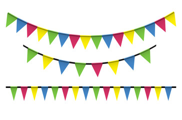 colorful bunting garlands isolated on white background, vector illustration
