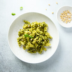 Pasta with homemade pesto sauce