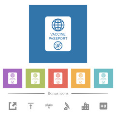 Vaccine passport flat white icons in square backgrounds