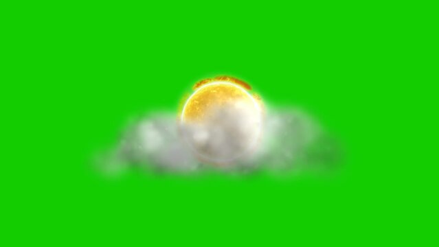Sun Clouds animated icon video on a green background. Weather icon animated with alpha channel, Key color