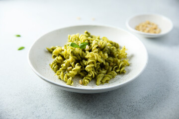 Pasta with homemade pesto sauce