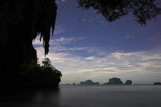 Timelapse of Railey Beach at night
