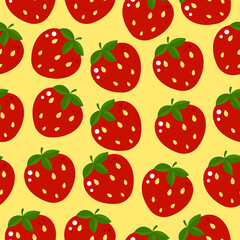 Cute summer flat pattern with fruits. Strawberry. Great food background for your design. Vegan, vegetarian, healthy food, diet concept. 