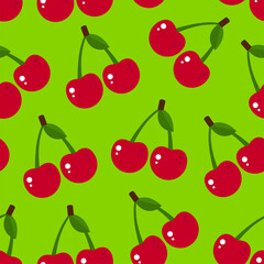 Cute summer flat pattern with fruits. Cherry. Great food background for your design. Vegan, vegetarian, healthy food, diet concept.