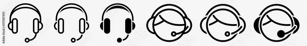 Wall mural support headset icon help headset support set | headsets icon service vector helpdesk illustration l