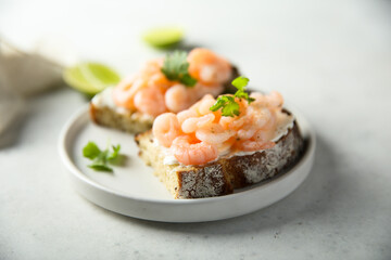 Homemade shrimp toast with cream cheese