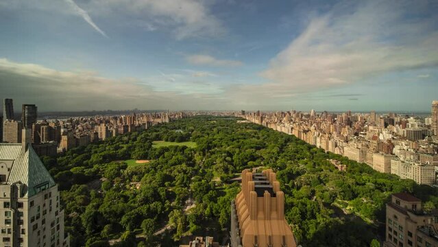 Aerial drone time-lapse footage of the Central Park in NYC from dusk till dawn, the USA