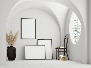 modern living room interior frame mockup, poster mockup, 3d render