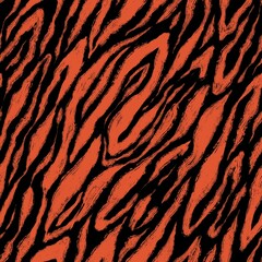 Animal seamless pattern. Tiger print in black and coral red colors