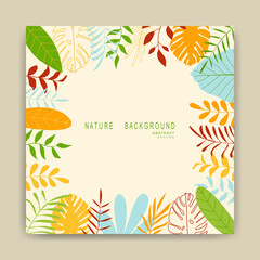 Abstract nature background with leaves and plants. Copy space for text. Vector illustration 