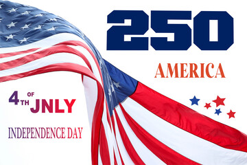 American 250th birthday, 4th of July, USA independence day celebration with American flag. Semiquincentennial.