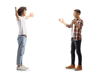Two happy guys meeting each other
