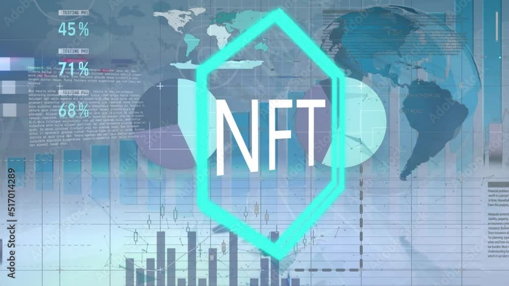 Poster animation of nfu and hexagon over graphs and data on grey background