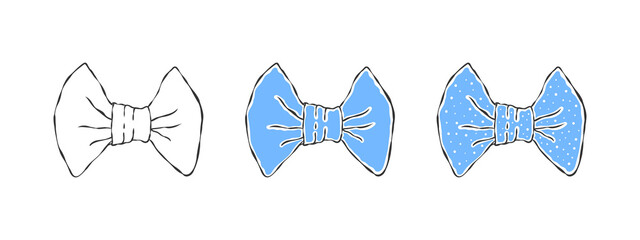 Bows. Hand drawn light blue bow. Drawing sketches bow. Vector illustration