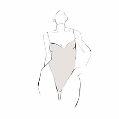 Young woman in underwear. Female body. Hand-drawn illustration. Vector	