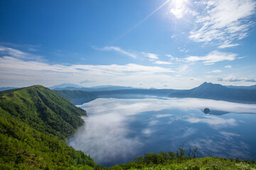 北海道　第三展望台から望む霧の摩周湖
