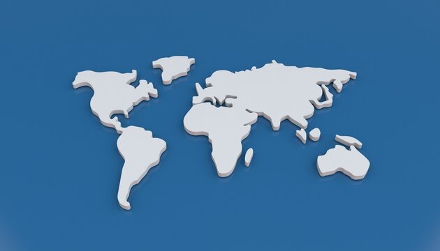 3D world map on Light blue background 3d image 3D Rendering Image