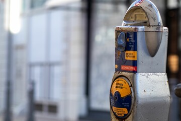 Old parking meter with the directing texts outside