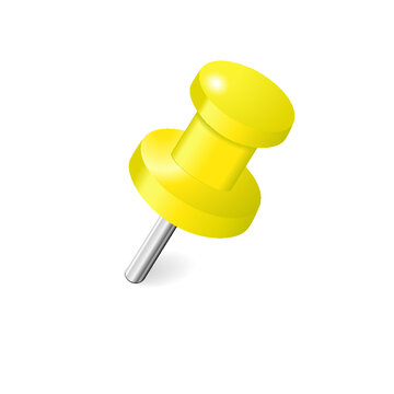 Yellow Push Pin Isolated On A White Background