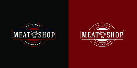 Meat shop logo design, Retro vintage butchery shop logo design