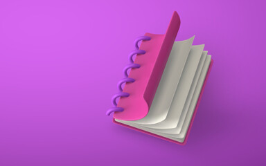 Cute cartoon notepad. Realistic 3d school object. Vector illustration