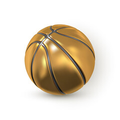 3d realistic golden basket ball. Gold basketball ball. Vector illustration