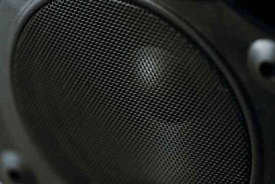 Closeup shot of a black speaker in a studio