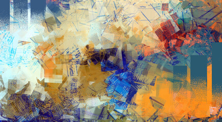 Autumn digital art. Random rectangles and brush strokes on canvas. Large abstract illustration