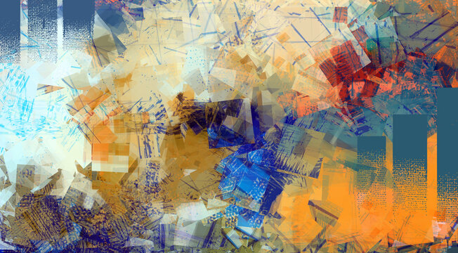 Autumn digital art. Random rectangles and brush strokes on canvas. Large abstract illustration