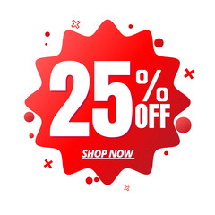 25% off, red online super discount sticker in Vector illustration, with various abstract sale details, Twenty-five 