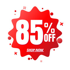 85% off, red online super discount sticker in Vector illustration, with various abstract sale details, Eighty five 