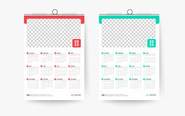 2023 One page wall calendar design template, modern 12 month one page calendar