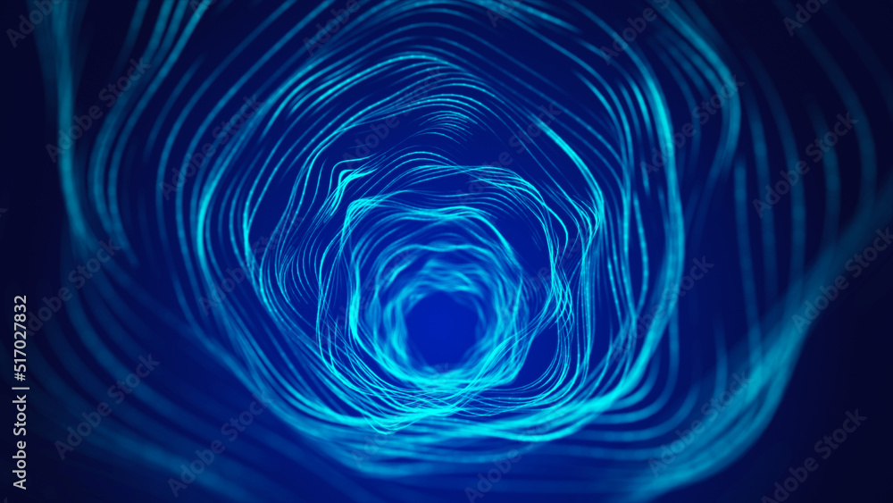 Poster futuristic blue technological tunnel. an abstract wormhole. network connection. 3d rendering.